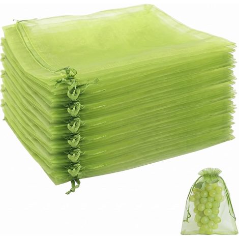 30 x Fruit Protection Bags, 20 x 30 cm, Insect Net for Vegetable Garden and Grape Protection Bag, Mesh Bag with Drawstring for Garden and Fruit Trees, Army Green (1/5)