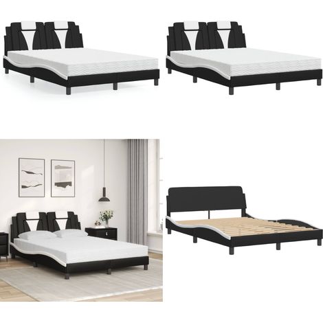 Bett mit Matratze Schwarz und Weiß 140x200 cm Kunstleder - Schlafzimmer Möbel - Doppelbett - Boxspringbett - Bettenrahmen - Kunstleder Bett - Home & Living (1/5)