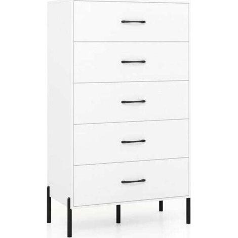 5 grands tiroirs et dessus spacieux pour tout organiser, commode haute blanche pour chambre ou entrée (1/5)