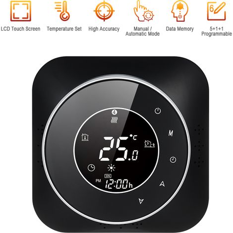 Programmierbarer Thermostat 95–240 V, 5+1+1 Perioden, hintergrundbeleuchtetes LCD-Touchscreen-Display für Warmwasserbereitung, Temperaturregler (1/2)