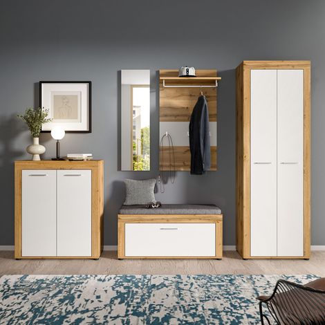 Ensemble de 5 meubles d'entrée blanc en décor chêne - JAMO