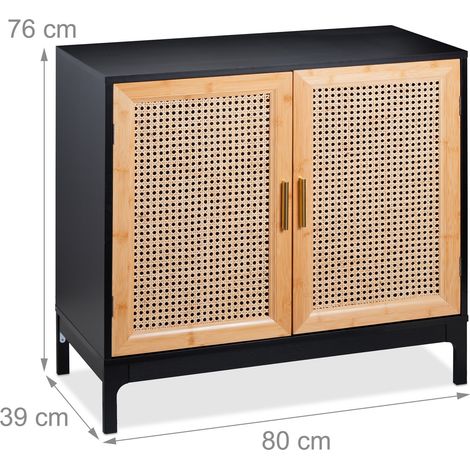 Comò retrò stretto con 2 ante 90 x 30 x 80 cm per riporre oggetti e decorazione in legno nero 130015835