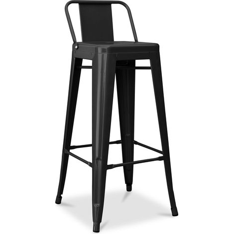 Bar Stool with Backrest - Industrial Design - 76cm - New Edition - Stylix Black (1/5)