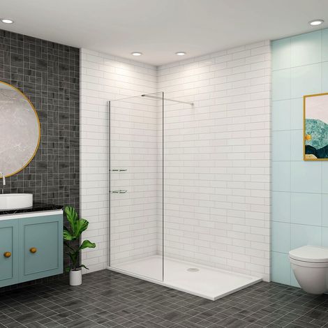120x200cm 8mm NANO Glas Walk in Duschwand mit Dusche Glas Regal Badregal mit 90cm Stabilisierungsstange für 6-8mm Glas (1/5)