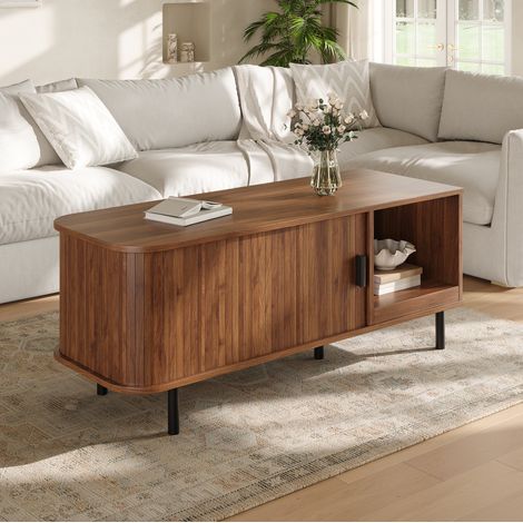 Tavolino da caffè con porta scorrevole e contenitore 110 x 40 x 55 cm in MDF e PB noce DESVIAE (1/5)