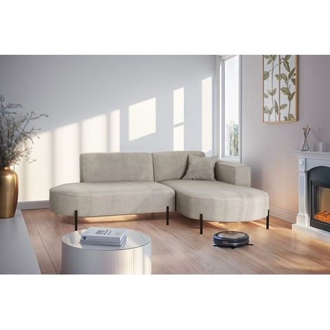 Ecksofa Designersofa VALENCIA XS in Stoff Noel Hellgrau Ottomane Rechts (1/2)
