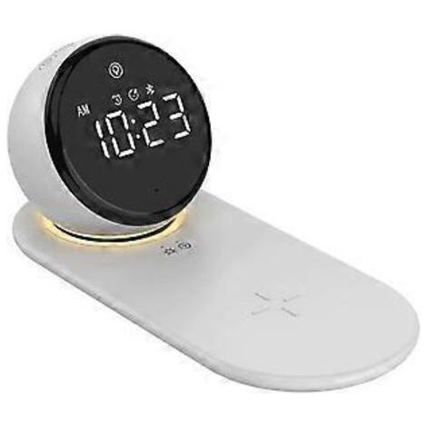 Réveil numérique, veilleuse, chargeur sans fil rapide 15 W, lampe de table tactile à intensité variable (3 niveaux)