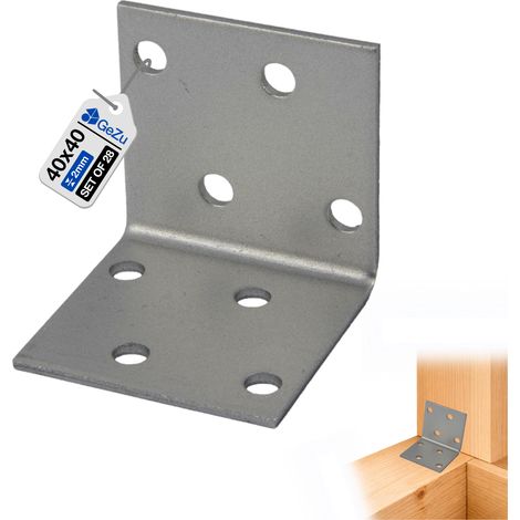 Lot de 28 Équerres d’assemblage 40 x 40 x 40 mm – galvanisé – Renforcées – Connecteurs métal robustes pour charpente et poutres bois – GeZu Impex (1/5)