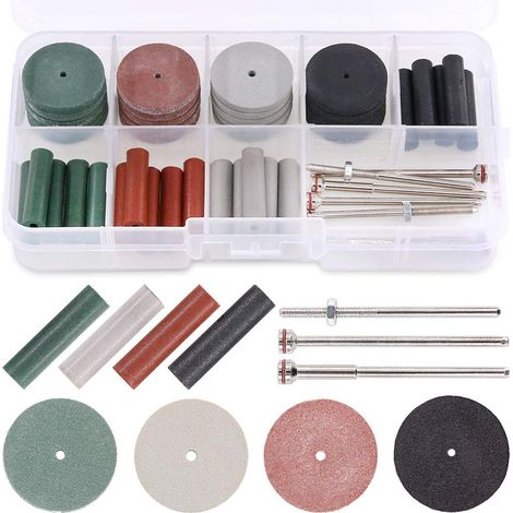 Lot de 46 roues de polissage en caoutchouc de silicone, 40 pièces de 4 couleurs mélangées de laboratoire et de particules de polissage + 6 tiges de mandrin (1/5)