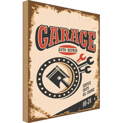 Panneau en bois 40x30 cm Garage, service de réparation automobile, atelier ouvert 24h/24 (1/4)
