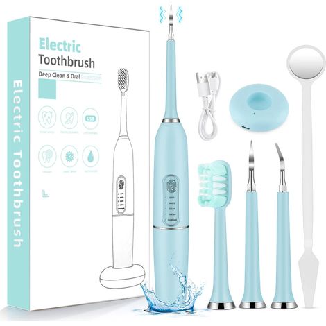 Brosse à dents électrique sonique (bleue) : élimine le tartre, la plaque dentaire et les taches. (1/5)