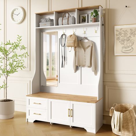 meuble rangement armoire entrée LED miroir 120 cm OKMYHOME (1/5)