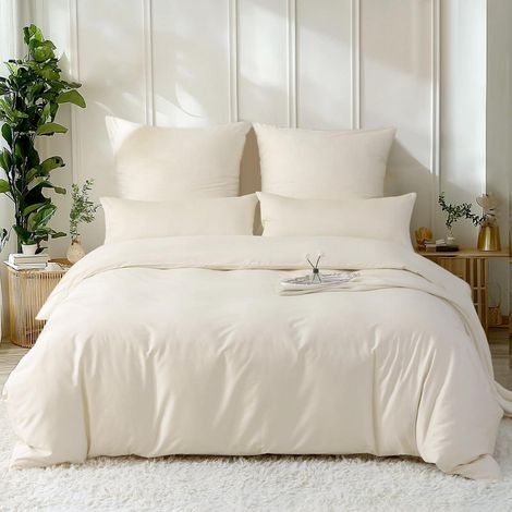 Satin Bettwäsche Set 155x220 cm Baumwolle Kühlend Beige 2tlg.