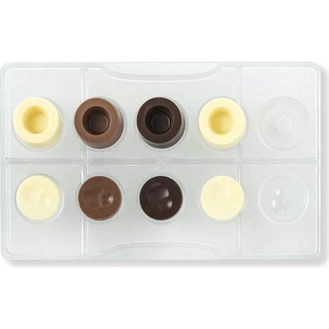 Decora 0050125 Stampo Professionale Cioccolatino Tondo Componibile, 10 cavità, ø 30 x h 5-15 Mm, In Policarbonato, Ideale per Realizzare Cioccolatini Lucidi e Croccanti, Design Professionale, Made in (1/3)