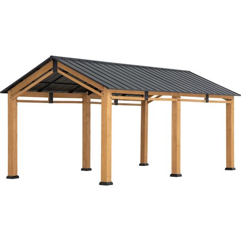 Sunjoy – Carport en bois de cèdre anthracite 336x603 cm – Toit en acier thermolaqué – Résistant aux intempéries – Charge de neige 76 kg/m²