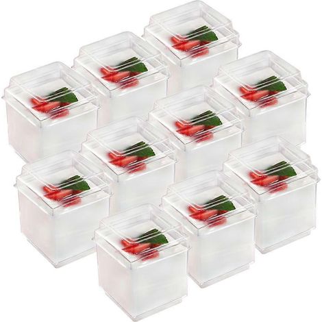 Lot de 20 gobelets carrés transparents en plastique pour mousse, gelée et yaourt (avec couvercle) (1/3)