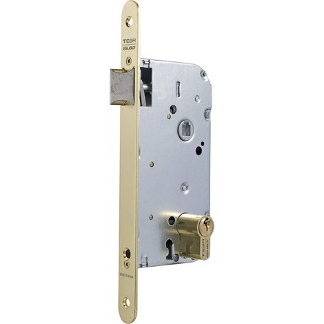 Serrure de porte en bois avec cylindre laiton entrée 50 mm/front rond 137 (1/3)