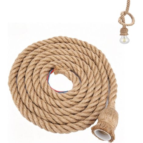 Lampe à suspension avec corde de chanvre, cordon d'éclairage pendentif pour la prise de douille E27, luminaire d'éclairage suspendu pour la salle 2 mètres 1 tête (1/5)