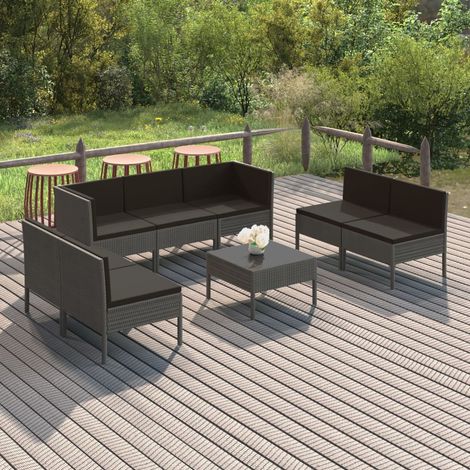 Salon de jardin 8 pcs - Canapé de jardin - Ensembles de Meubles d'exterieur - avec coussins Résine tressée Gris Chic-874180 (1/5)