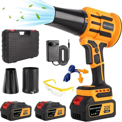 Souffleur Feuille Batterie sans Fil Jardin Electrique Cordless Leaf Blower Douille Souffleuse pour Terrasse, Voiture, Neige et Poussière 40000 RPM avec 2x4.0Ah 21V Batteries Chargeur,2 Buses (1/5)
