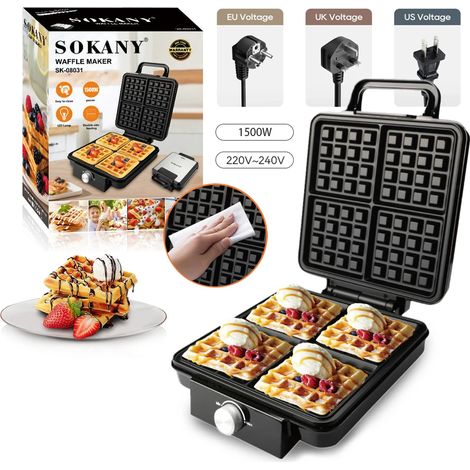 Gaufrier belge 4 pièces 1500 W, four à crêpes et œufs antiadhésif à double chauffage (1/5)