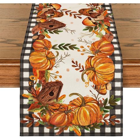 Fuleadture Autumn Table Runner, 40 x 130 cm, Pumpkin Leaves, Rustic Decoration for Kitchen, Dining Room and Dinner, Orange Pumpkins (1/5)