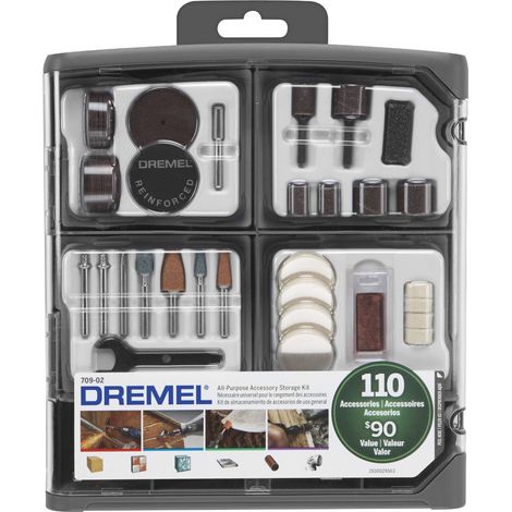 Dremel 709-02 - Kit di 110 utensili rotanti multiuso, include una punta da intaglio, tamburi abrasivi, pietre abrasive, dischi da taglio e una custodia (1/5)
