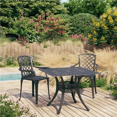 Ensemble Table + 2 chaises de bistro - Table à manger avec Chaises Aluminium coulé Noir BV905616 - BonneVie (1/5)