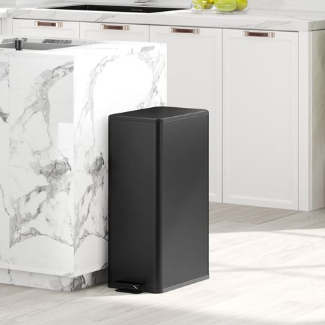 Poubelle 20L couvercle à fermeture douce compartiment déodorant coffre empreintes digitales acier inoxydable - Couleur: Noir
