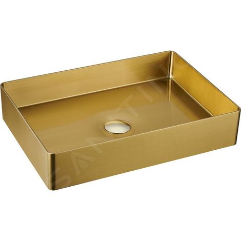 Lavabo AURUM en acier inoxydable 50x35,2cm, avec drain, or mat (1/3)