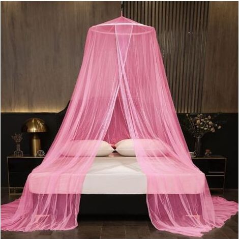 Dessus de lit moustiquaire, grands rideaux de lit à baldaquin suspendus avec moustiquaire cryptée, convient aux lits simples à king size, rose (1/5)