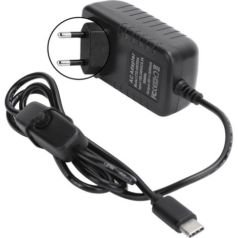 Alimentation Secteur 5V 3A avec Câble USB-C pour Raspberry Pi 4B - Interrupteur Intégré - 100-240V (Fiche Europe) (1/5)