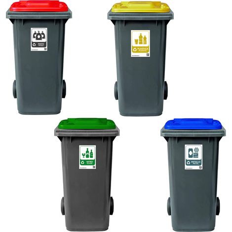 Bidone per rifiuti 120 LT set 4 pattumiera raccolta differenziata contenitore hotel condominio ristoranti certificato UNI EN 840 (1/5)