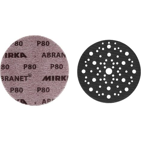Disques abrasifs filet Ø 150 mm autoagrippant - Grain P80-50 pcs et Support de protection Ø 150mm 67 trous, 1 pièce, pour (1/5)