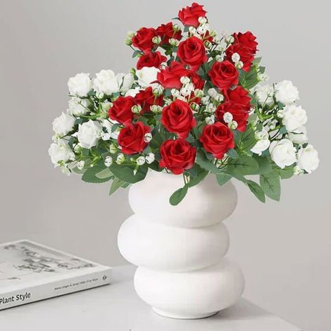 4 PCS Fausses Fleurs Roses,Bouquet Rose Artificielle Plantes Fleurs De Soie Bouquet de Mariée,Home Office FLEUR-PLANTE ARTIFICIELLE (1/5)