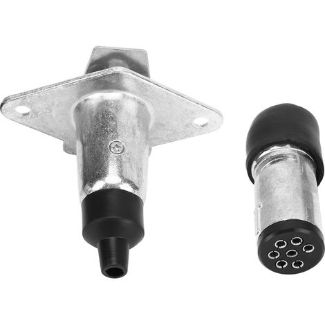 Prise et fiche de remorque 7 broches, petit accessoire métallique pour caravanes, camping-cars et remorques (1/5)