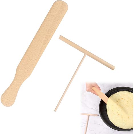 Crêpes en Bois Spatule,Kit Crêpes en Bois,Distributeur de Pâte à Crepiere,Outil pour Étaler les Crepe,Crepiere Râteau,Etaleur Crepe Épandeur,Outil Applicateur de Spatule 2 Pièces (1/5)