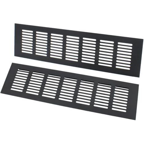 Grille d'aération rectangulaire 80x300 mm en aluminium noir, lot de 2 grilles VMC pour ventilation cuisine salle de bain garage (1/5)