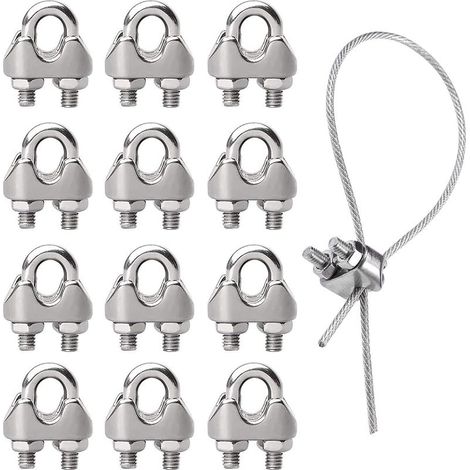 Abrazaderas para cables de acero, 12 unidades, abrazaderas en U de acero inoxidable M3 para uso industrial, doméstico y de carga y descarga de mercancías. (1/5)
