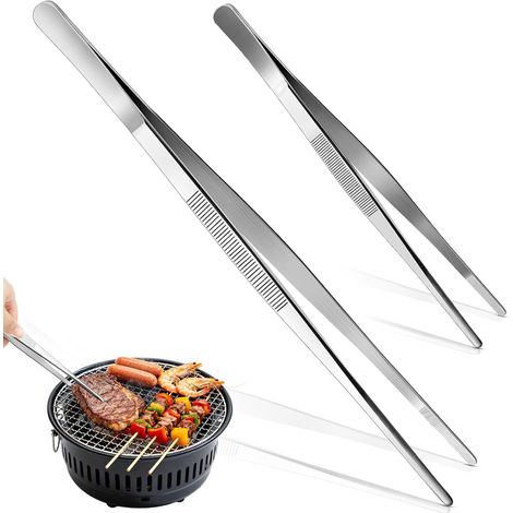 Pinzas de cocina de acero inoxidable, 2 piezas, 20/30 cm, para cocinar y servir, puntas dentadas, pinzas largas de acero inoxidable, para barbacoa, parrilla, freír, carne, pasta y emplatado. (1/5)