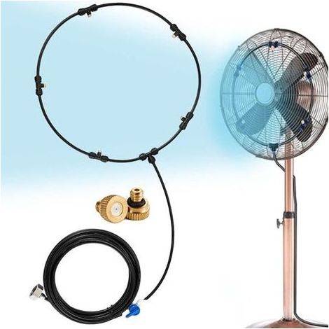 Kit Brumisation 19,36 pouces 6 Buses Laiton avec Vanne - Rafraîchit par Eau pour Ventilateur, Installation Simple - Raccords & Colliers Inclus - (1/4)
