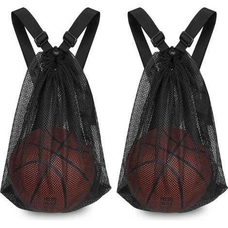Lot de 2 sacs en maille pour basket-ball, football, sac en maille, pliable, pour le volley-ball et le tennis de table, noir (1/5)