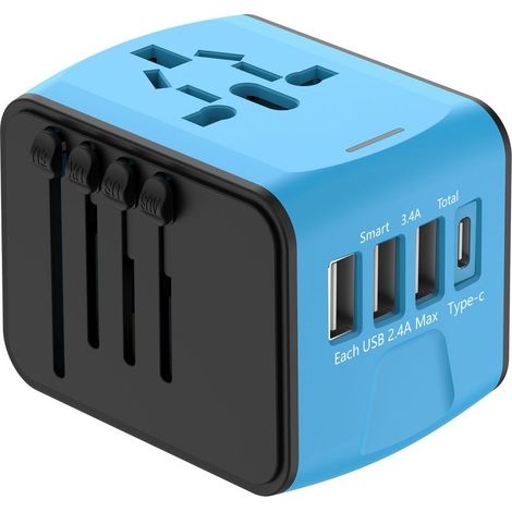 Adaptateur Voyage Universel International avec 3 USB et 1 Type C, 1500W, Prise France vers USA Canada UK EU Australie Chine Japon