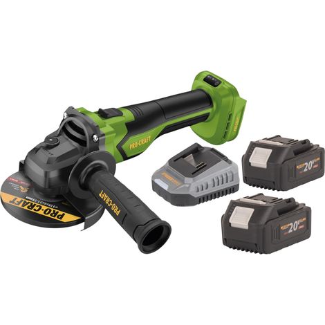 Amoladora angular a batería Procraft PGA22-BB 20 V 125 mm sin escobillas + 2 baterías de 4,0 Ah + cargador