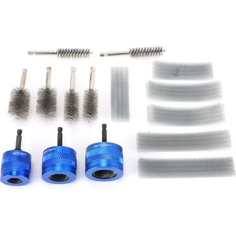 Kit de nettoyage pour tuyaux en cuivre (1/2", 3/4" et 1") pour perceuse, compatible avec les tuyaux en cuivre, aluminium et fer (bleu). (1/5)