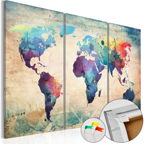 Tableau en Liège "Carte du Monde - Rainbow Map" 40 x 60 cm (1/2)