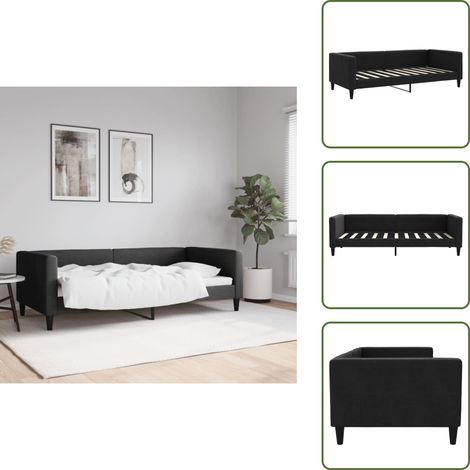 The Living Store Lit de repos sans matelas noir 90x190 cm tissu - Canapé Convertible - Lit D'appoint - Lit Deux Places - Mobilier Contemporain - Literie