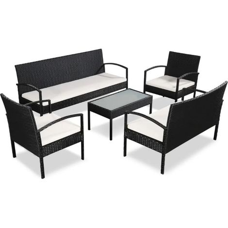 Salon de jardin 2 canapés 2 fauteuils résine tressée noir King (1/5)