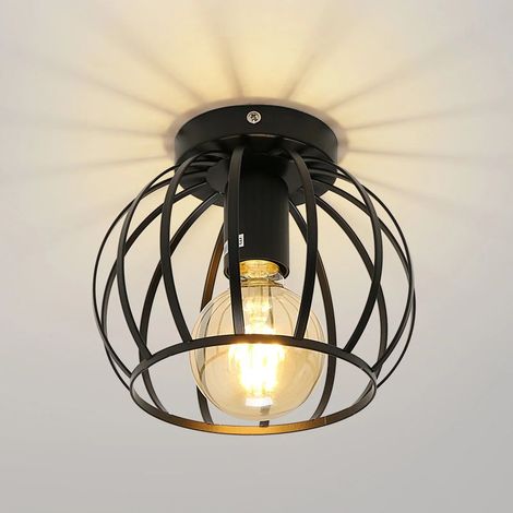 1-Pack Plafonnier vintage semi-encastré noir – Luminaire à cage avec douille E27 (ampoule non incluse) (1/5)