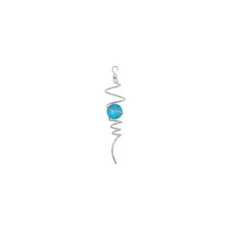 Stabilisateur de vent rotatif avec queue en spirale, attrape-vent, décoration en métal avec crochet en spirale et boule de cristal bleue, boule miroir suspendue, hélice cinétique argentée pour jardin (1/5)